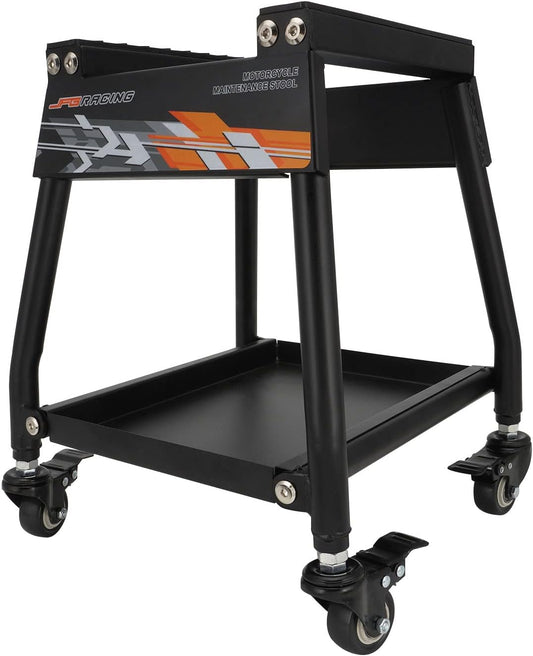 JFG RACING Dirt Bike Stand with Wheels and Tool Tray for Maintenance