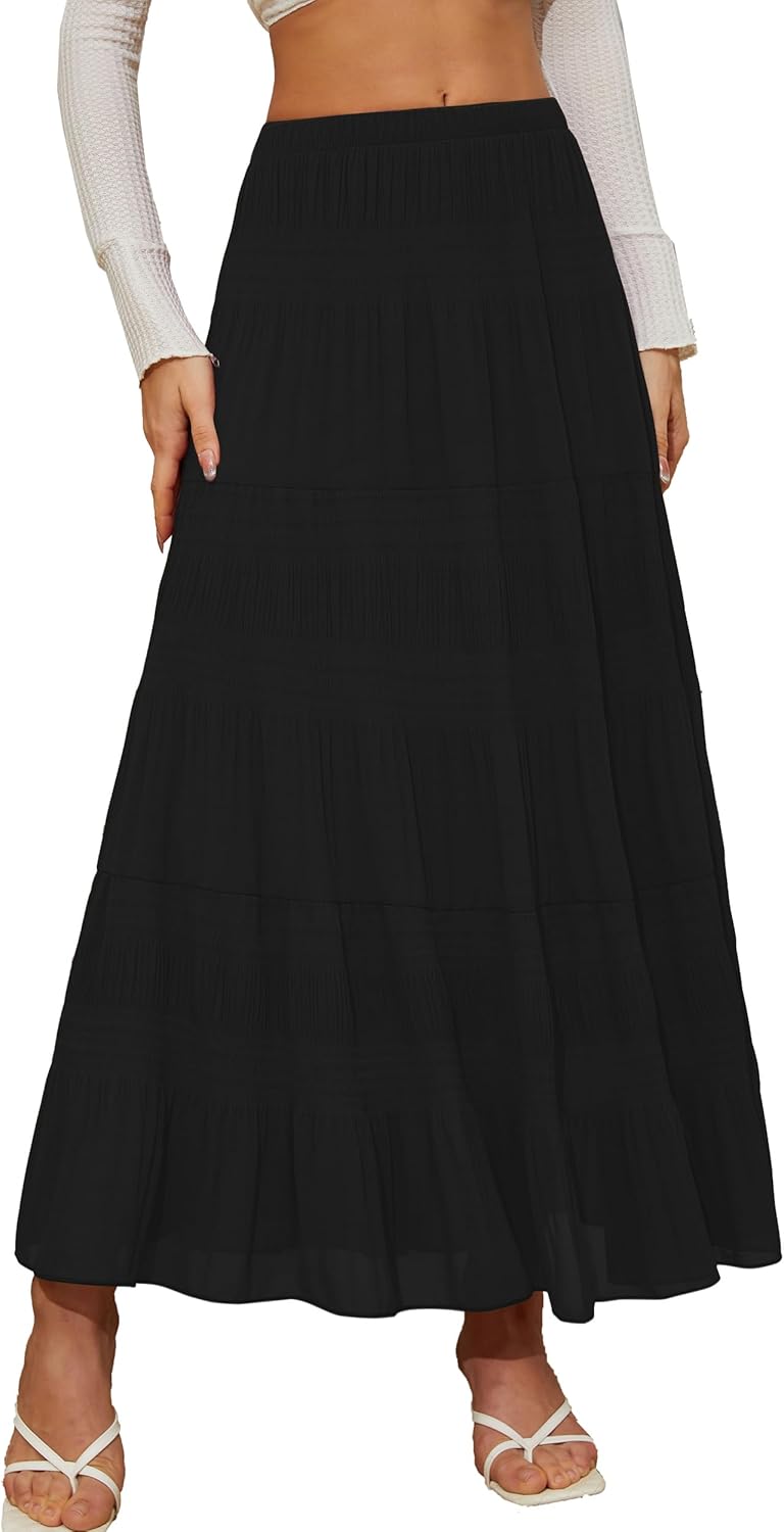 Women's Chiffon White Flowy Maxi Skirts for Trendy Fall Style