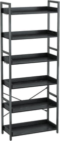 Rolanstar 6 Tier Industrial Wood Bookcase with Hooks for Storage