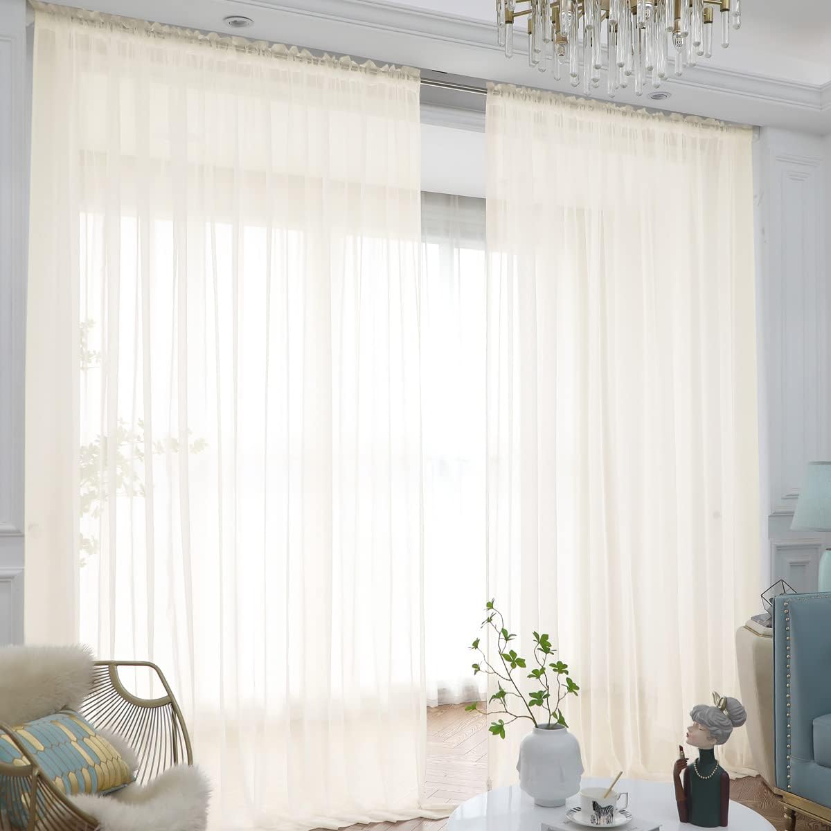 Beige Sheer Curtains - 84 Long 2 Panels for Elegant Spaces