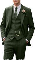 Retro Tweed Suit for Men 3-Piece Slim Fit Herringbone - Groom Style