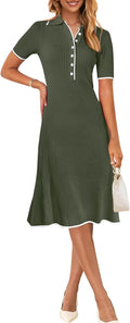 MEROKEETY V Neck Ribbed Knit Midi Dress - Elegant Bodycon Women's