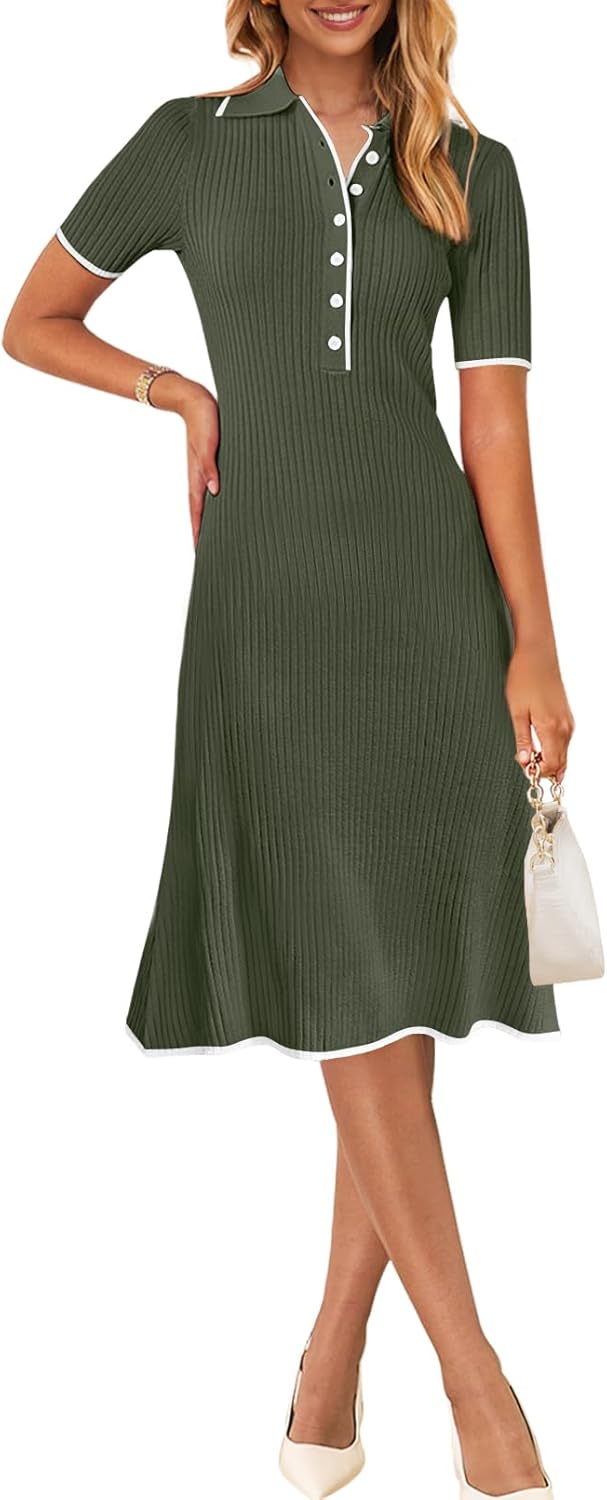 Elegant Bodycon Sweater Dress for Women - V Neck Ribbed Knit