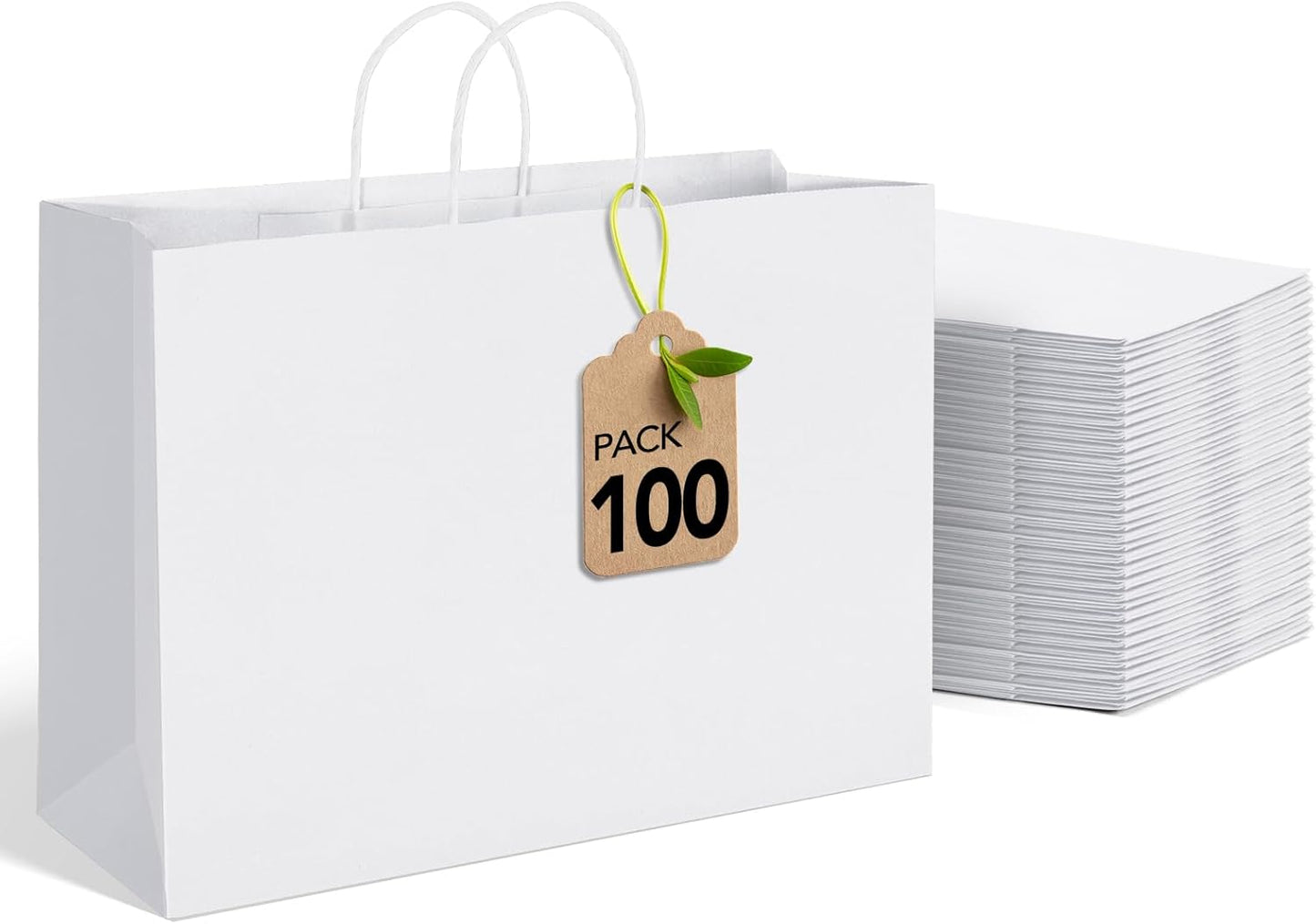Mesha White Large Paper Bags 16x6x12 Inch for Gifts and Shopping