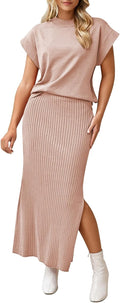 Pink Queen Women's 2 Piece Sweater Outfit Set - Flattering Knit Maxi