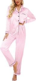 Ekouaer Women's Classic Button Down Satin Silk Pajama Set - Soft Shoes