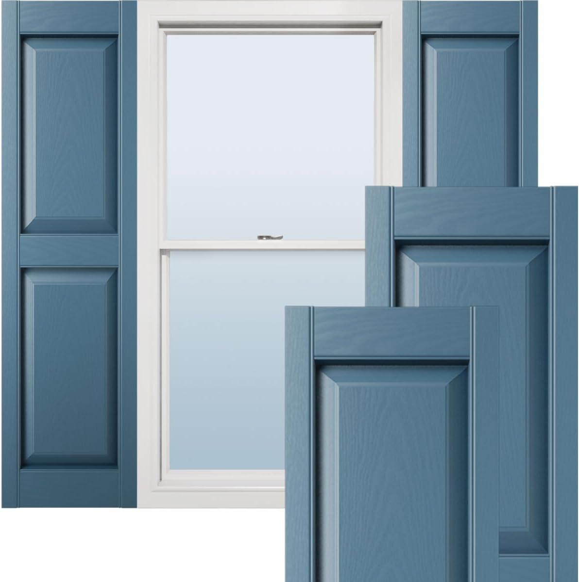 Ekena Millwork Lifetime Vinyl Raised Panel Shutters in Classic Blue