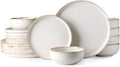 AmorArc Ceramic Dinnerware Set Wavy Rim 18pc - Speckled Cappuccino