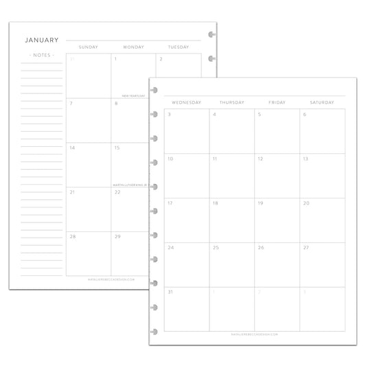 2025 Monthly Calendar Refill - Discbound Notebooks