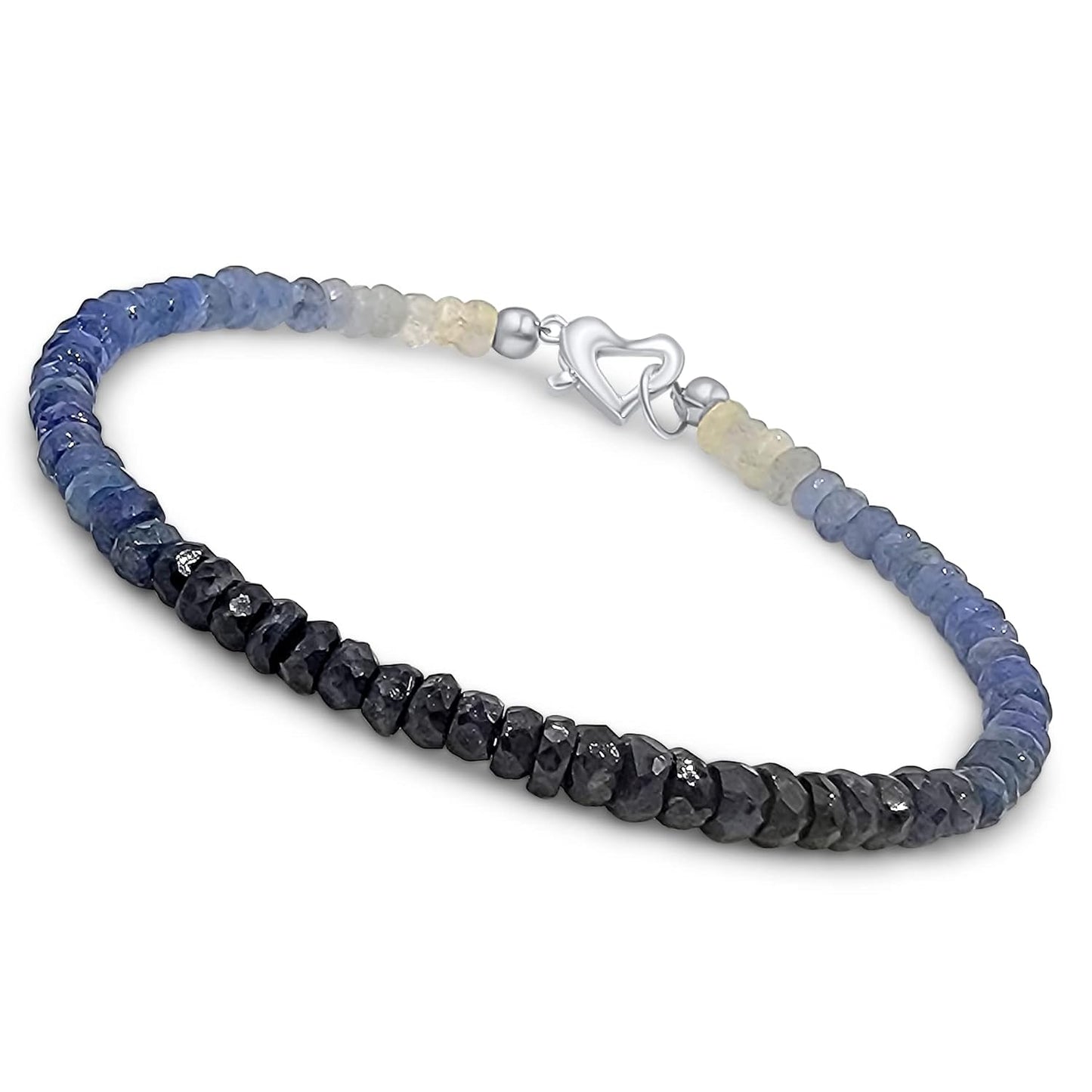 Genuine Gemstone Strand Heart Bracelet with Sterling Silver Clasp