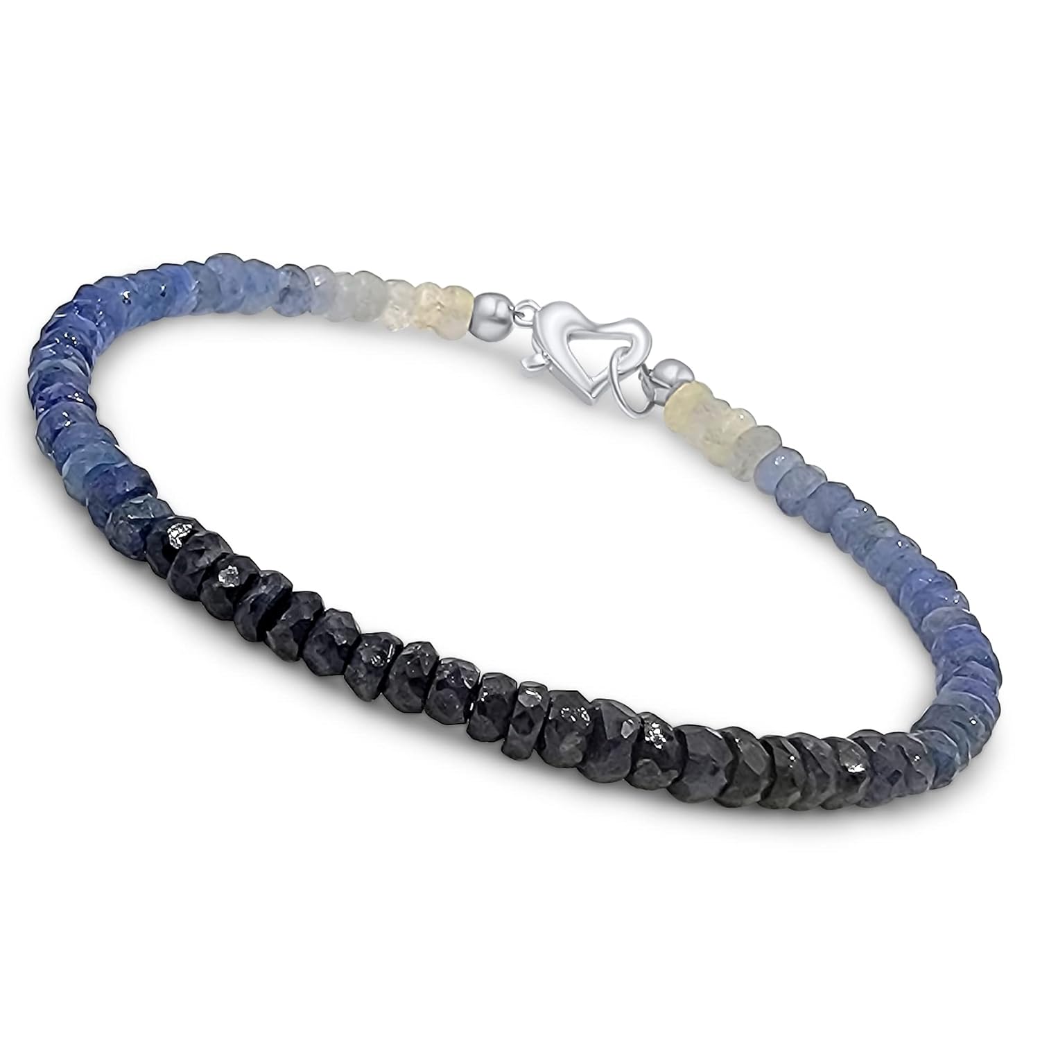 Genuine Gemstone Strand Heart Bracelet with Sterling Silver Clasp