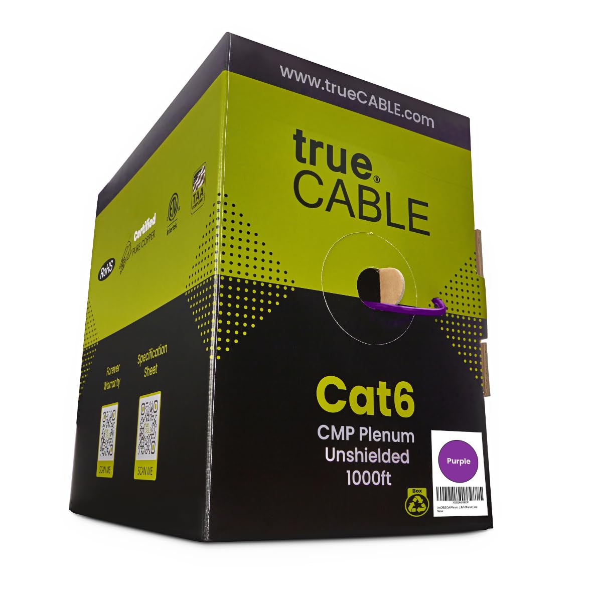 TRUE CABLE Cat6 Plenum Bulk Ethernet Cable for High-Speed Networking