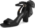 Women's Bow Tie Heeled Sandals Satin Chunky Heel - Dress Shoe