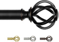 Long Curtain Rods 66 to 120 in with Black Twisted Cage Finials - Heavy