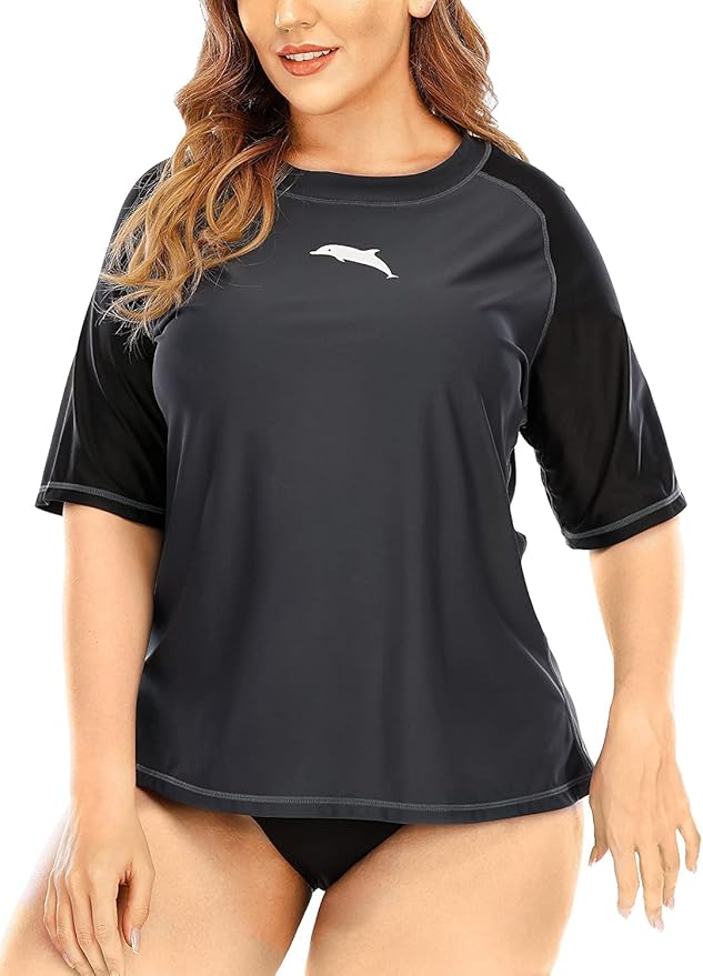 Halcurt Women's Plus Size Short Sleeve Rashguard for Swim