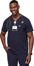 Leon Scrub Top for Men - 3 Pockets, Tailored V-Neck Fit