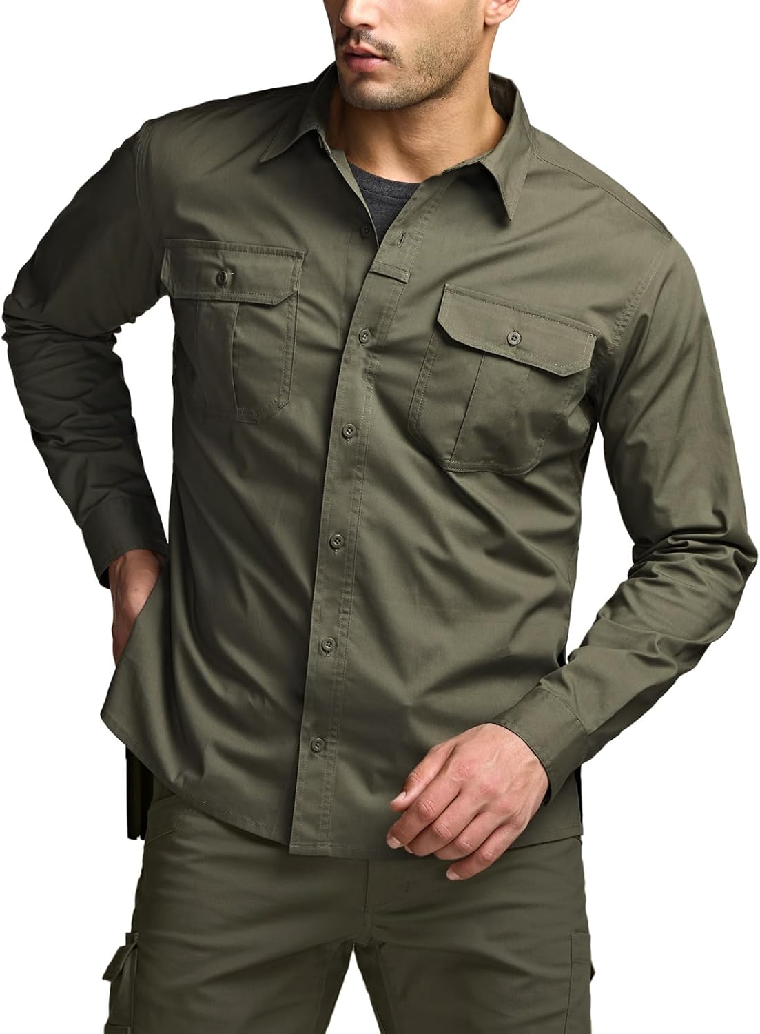CQR Men's Tactical Shirt: UPF 50+ Ripstop Breathable