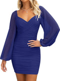 ZESICA Sexy V Neck Ruched Bodycon Mini Dress - Flattering Fit Large=US