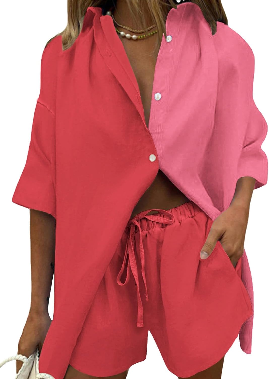 Fixmatti Women 2 Piece Outfit Summer Short Sleeve Set for Style
