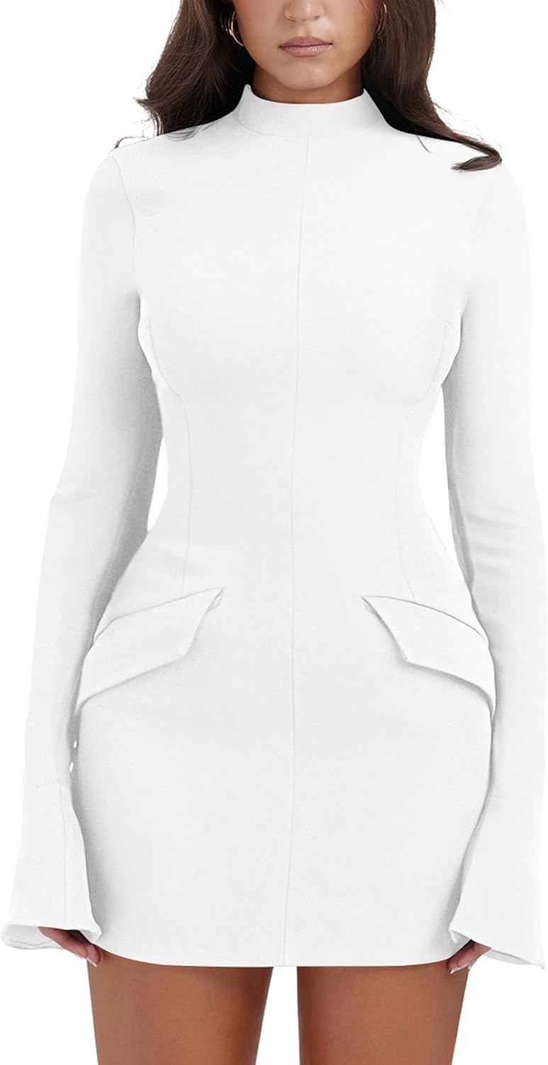 YMDUCH Women's Long Sleeve Mock Turtle Neck Mini Dress Review