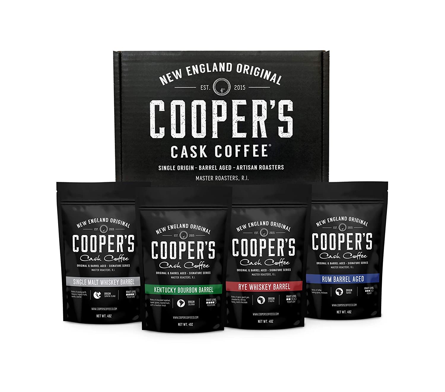 Bourbon & Whiskey Barrel Aged Coffee Box Set - Unique Gift Idea