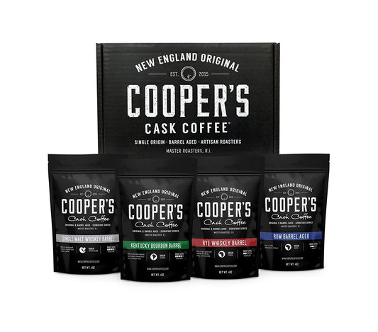Bourbon & Whiskey Barrel Aged Coffee Box Set - Unique Gift Idea