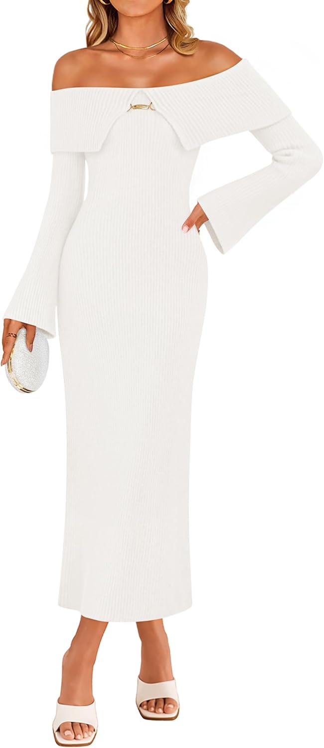 ZESICA Women's Off Shoulder Sweater Dress for Fall Fashion
