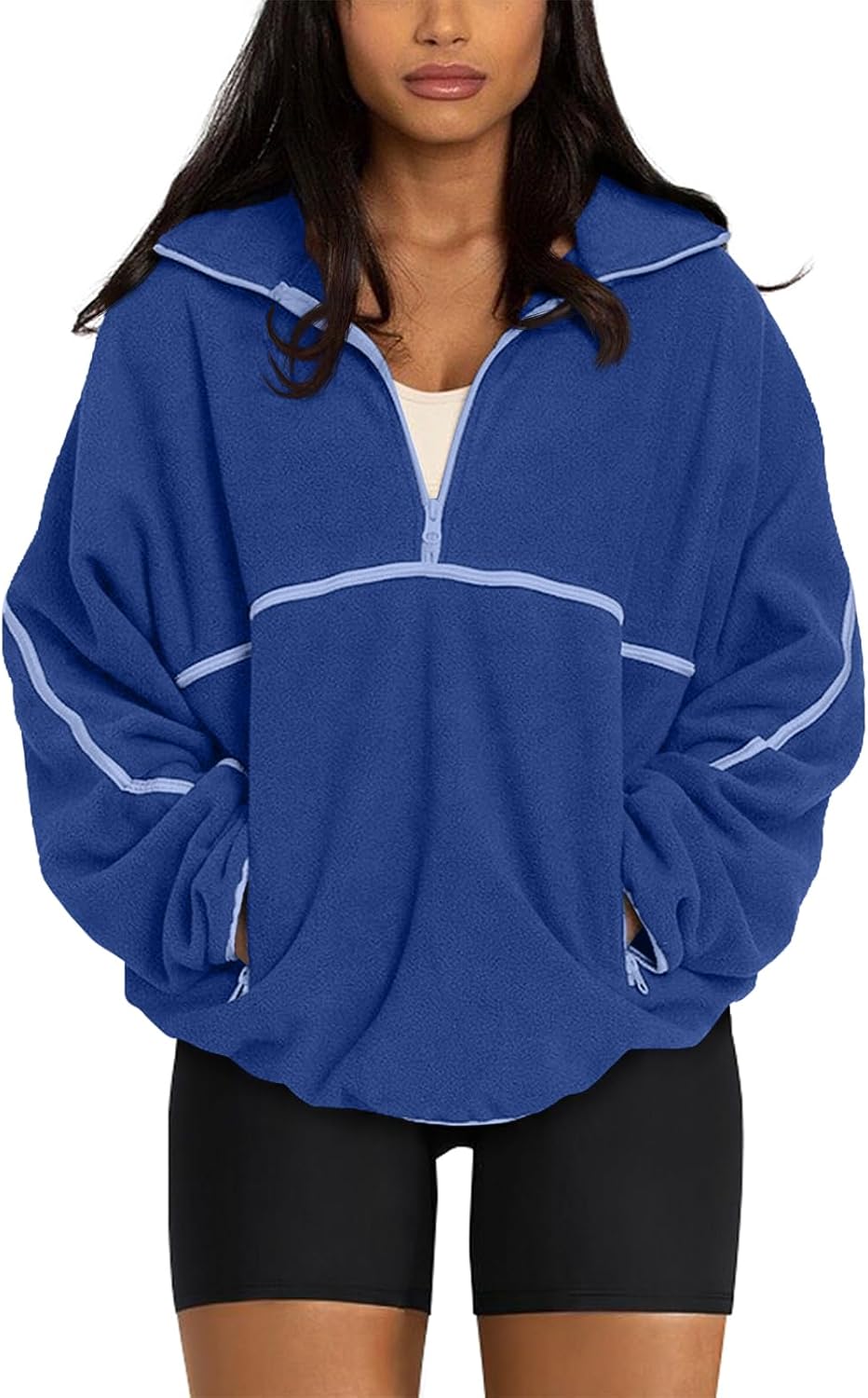 LASLULU Womens Half Zip Pullover Sherpa Fleece Jacket Cozy