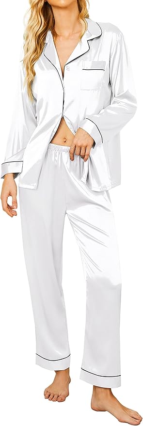 Ekouaer Silk Pajamas Women's Long Sleeve Sleepwear Set