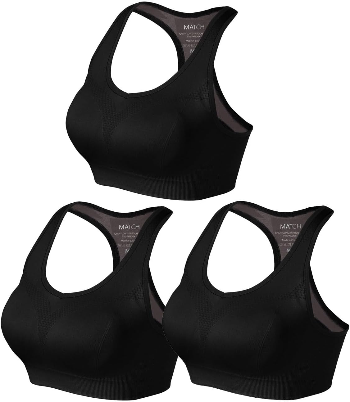 Match Racerback Sports Bras for Women - Padded Seamless Comfort