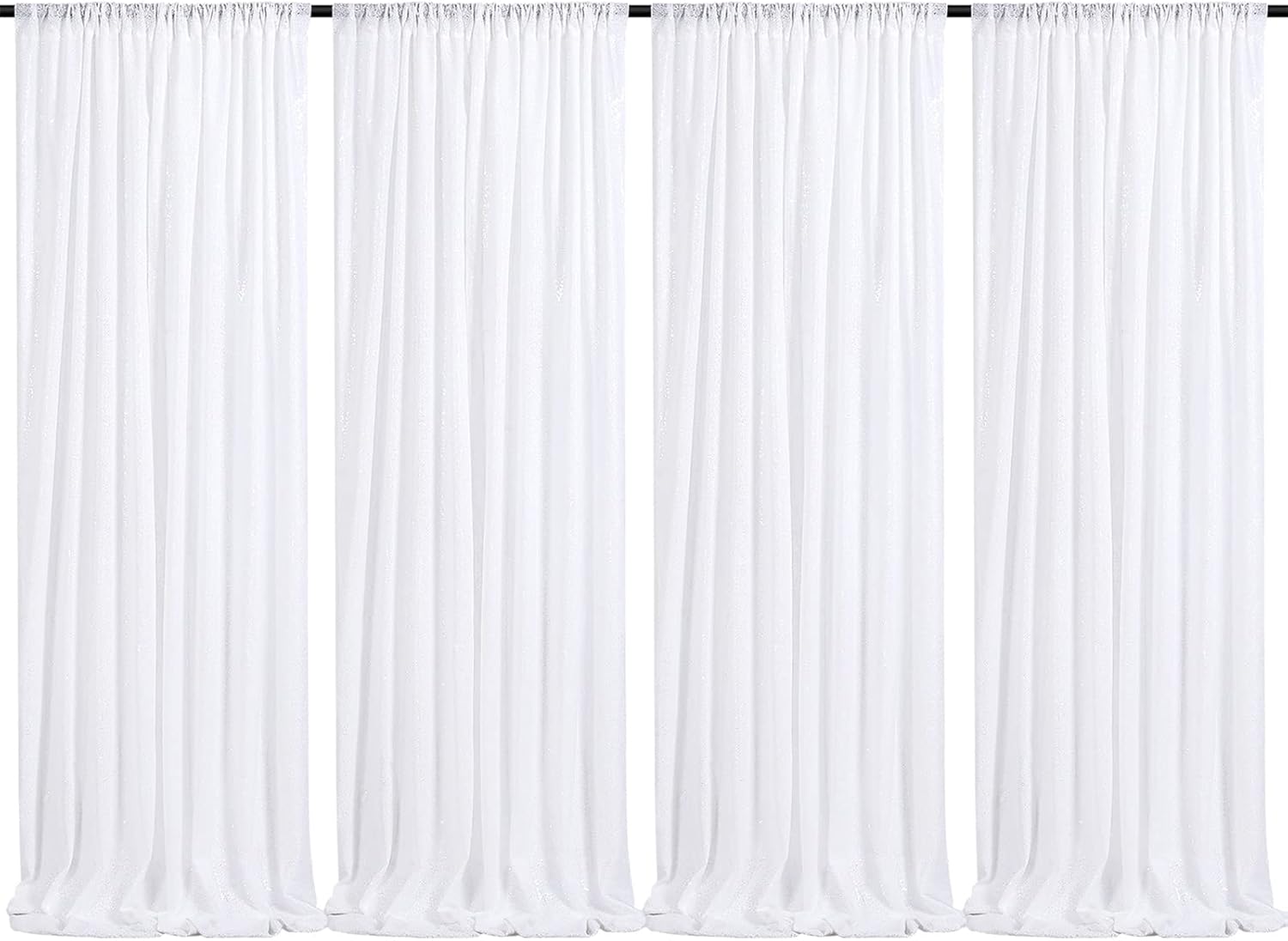 White Sequin Backdrop Curtain 4 Pack for Parties and Weddings