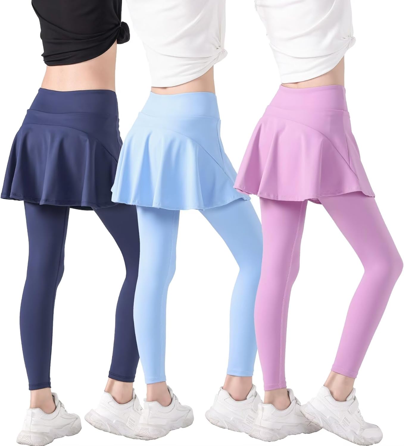 2 in 1 Girls Leggings with Skirt for Active Kids and Teens