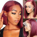 16 Inch Burgundy Bob Wig 13x6 HD Lace Front - Natural Look