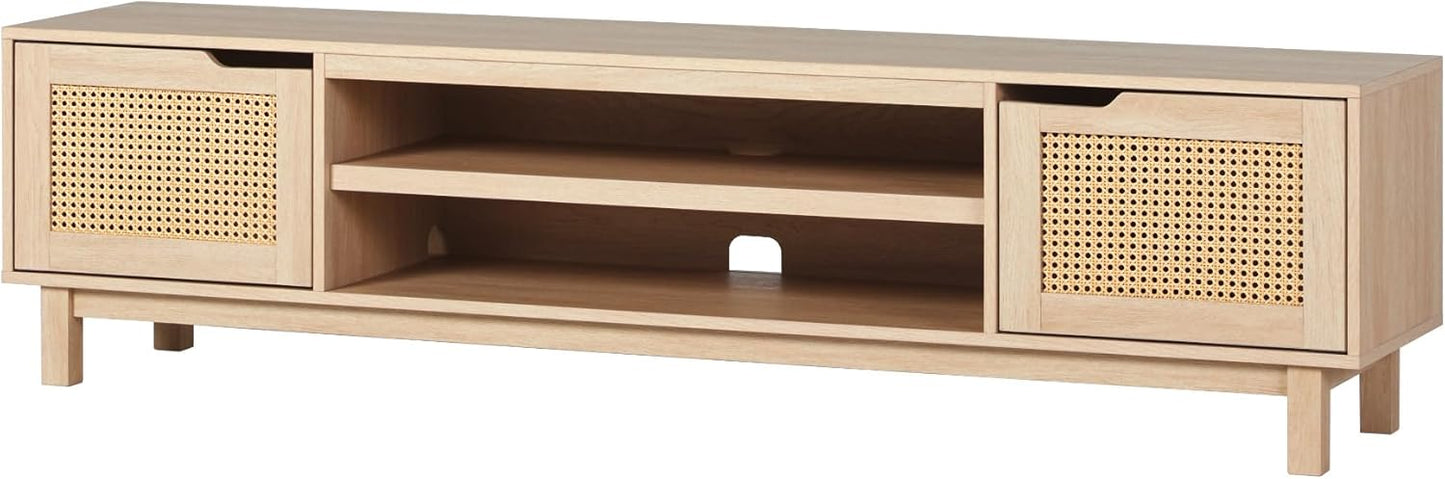 Modern Rattan-Door TV Stand, Coastal Oak