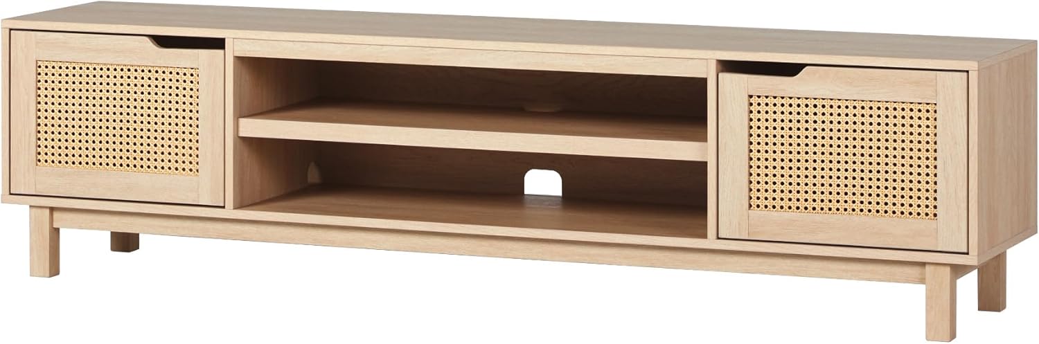 Modern Rattan-Door TV Stand, Coastal Oak