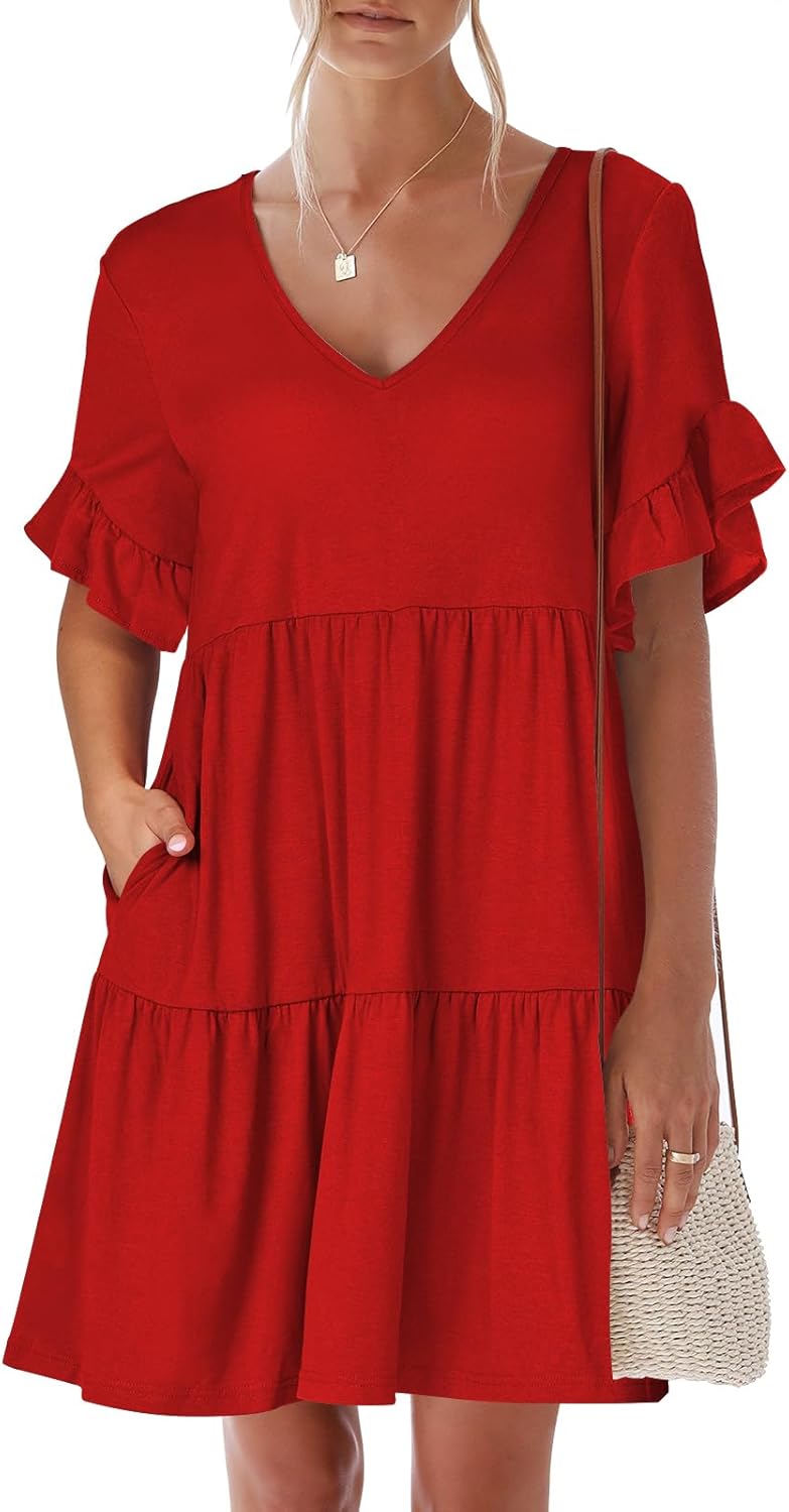 ANRABESS Summer Mini Beach Dress with Pockets for Women