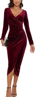 CYiNu V Neck Wrap Velvet Maxi Dress - Elegant Bodycon Fit