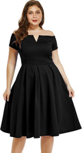 LALAGEN Women's Plus Size 1950s Swing Midi Dress - Flattering Vintage