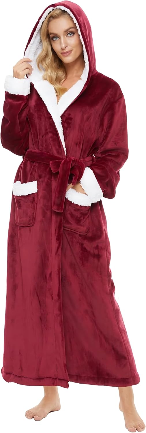 Devirld Plush Robes for Women - Cozy Hooded Fleece Bathrobe