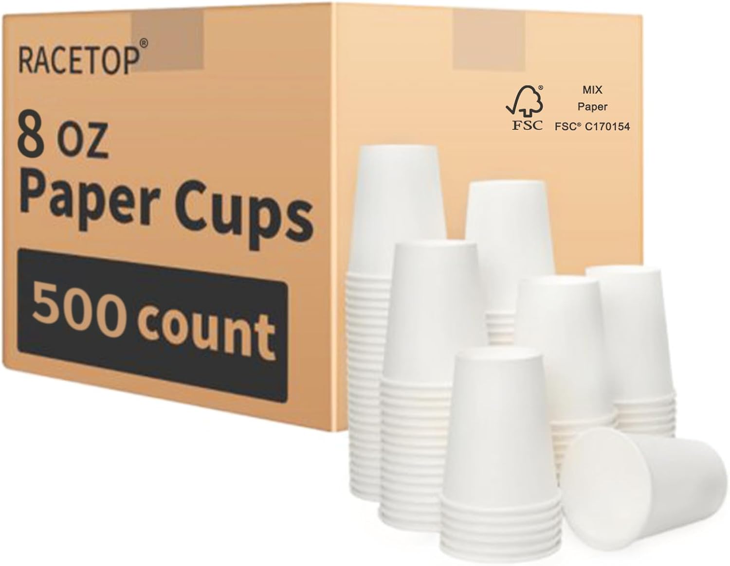500 Pack: RACETOP 8 oz Hot Coffee Cups