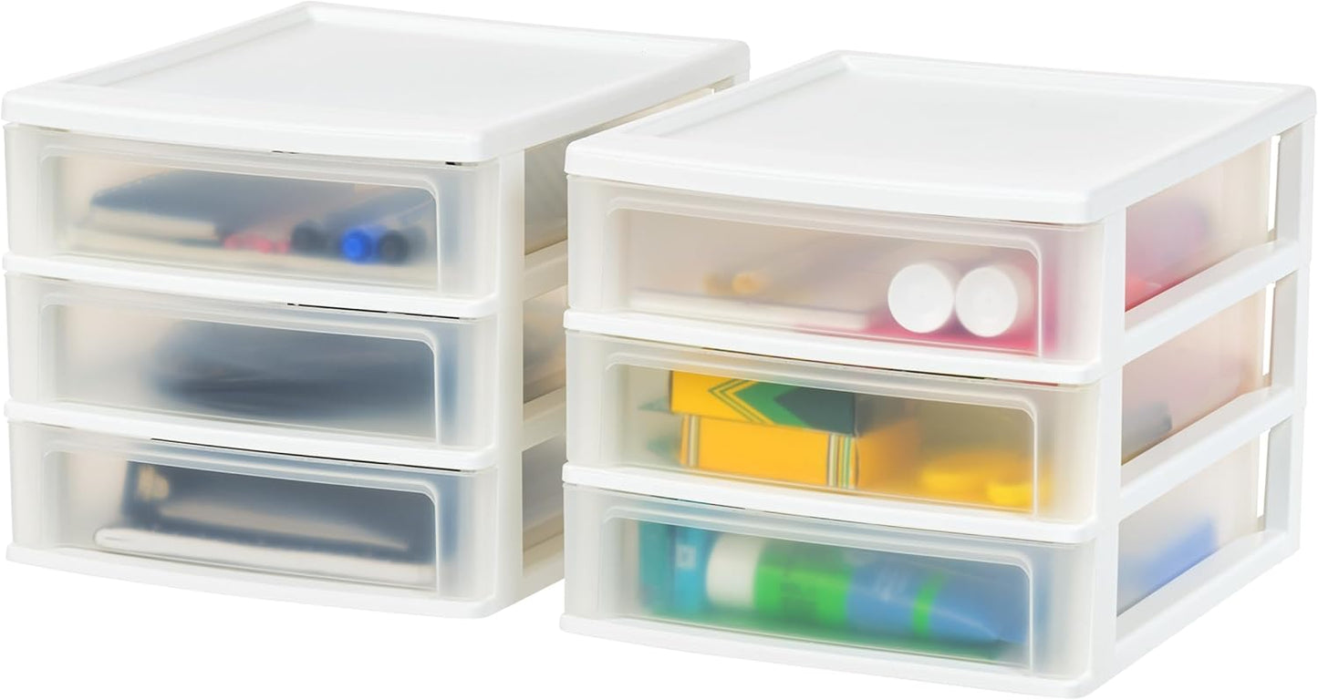 IRIS USA Plastic Stacking Desk Top 3-Drawer Organizer for All
