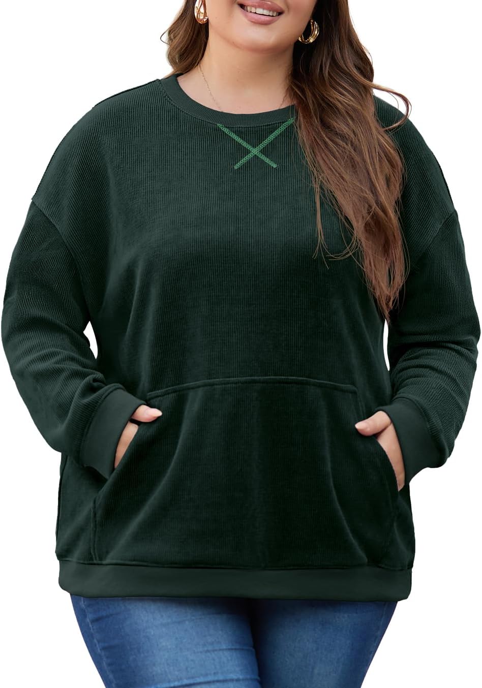 OLRIK Women Plus Size Oversized Corduroy Sweatshirt for Fall