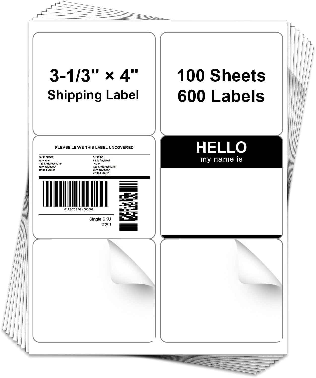 Easily Print & Ship: 3-1/3 x 4 Mailing Labels - 6 Per Page, Permanent Adhesive, 100 Sheets