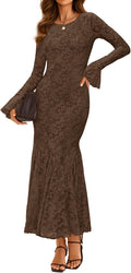 ZESICA Long Sleeve Bodycon Maxi Dress - Elegant Floral Mermaid