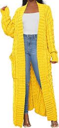 Womens Long Cable Knit Maxi Cardigan with Dual Pockets - Slim Fit