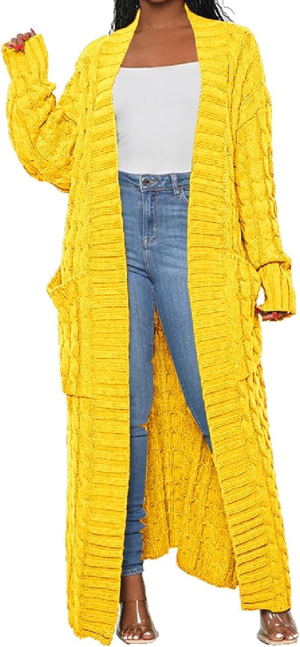Womens Thin Stylish Cable Knit Dual Extra Long Maxi Cardigan