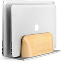 Vertical Laptop Stand Dual Slot Wooden Holder - Slim Desk Organizer