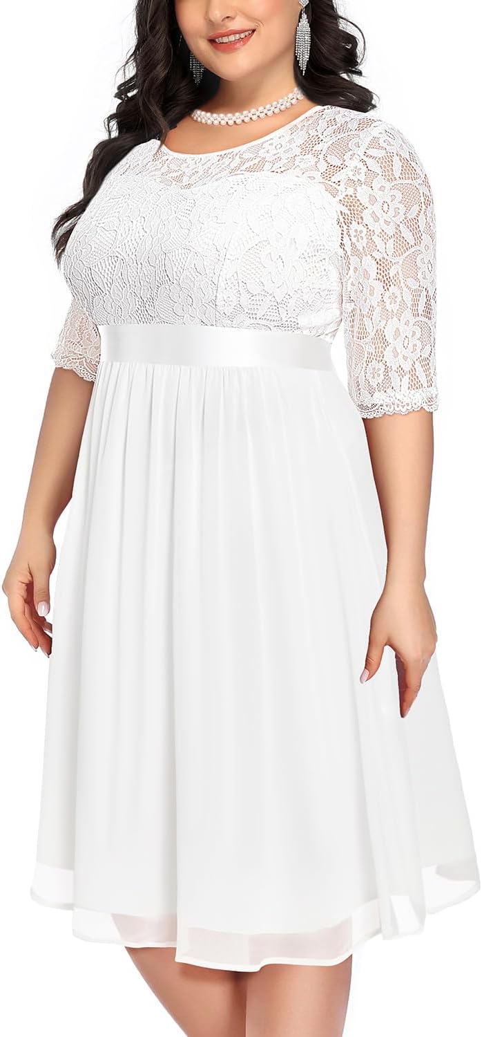 Elegant Plus Size Lace Chiffon Wedding Guest Dresses for Women