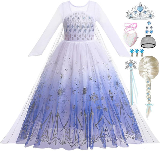 Girls Princess Costume Elsa Dress with Accessories for Kids