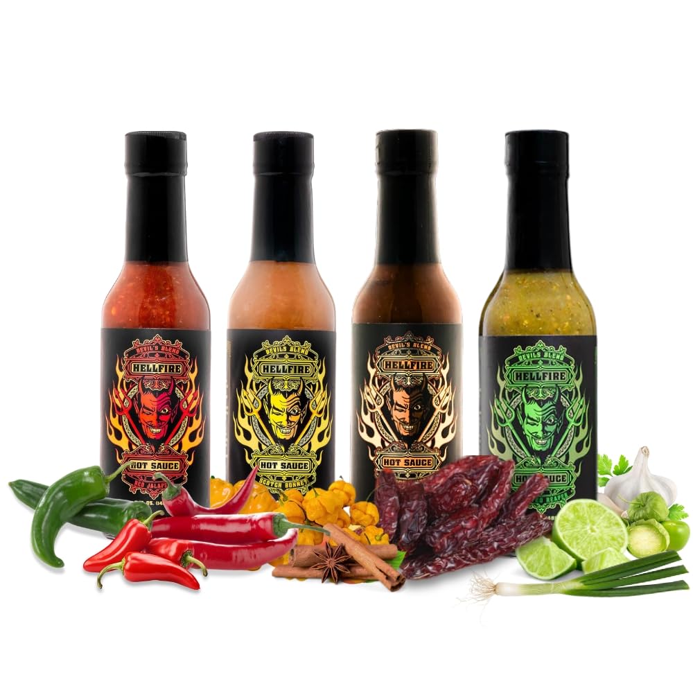Hellfire Hot Sauce Gift Pack - Four Spicy Flavors to Enjoy